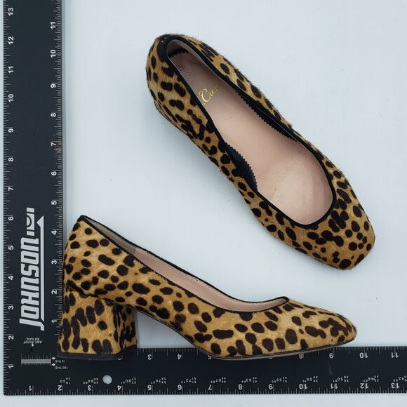 J. Crew Celia Pumps 6 Womens Block Heel Pony Calf Hair Leopard Print Tan - Picture 10 of 10